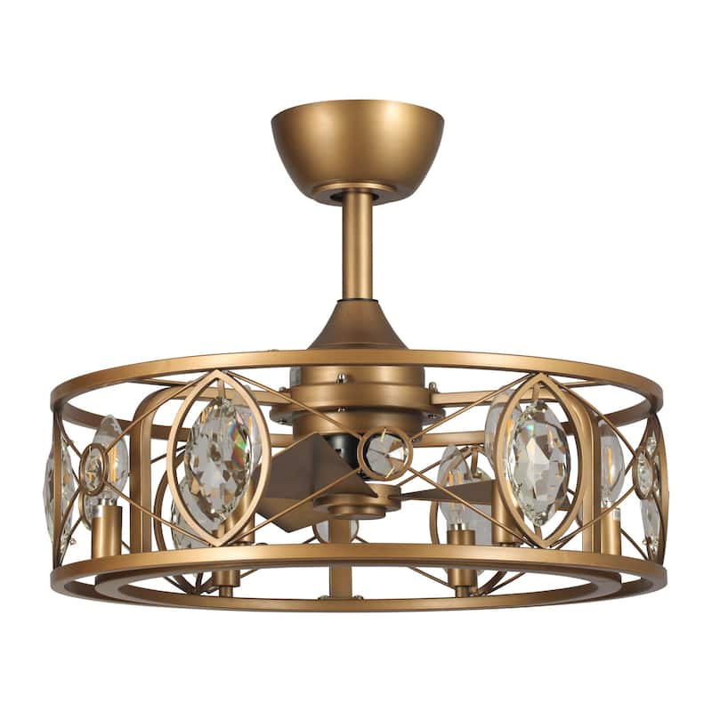 22" Modern Crystal Caged Ceiling Fan Chandelier with Remote