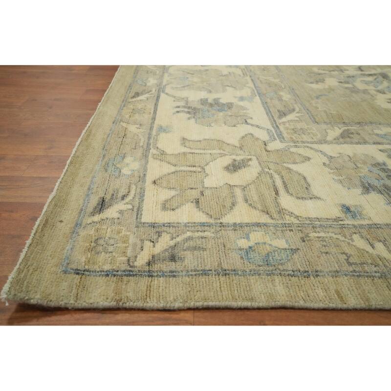 Vegetable Dye Wool Oushak Turkish Large Rug, Floral Geometric Carpet - 14' 10'' X 11' 9''
