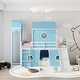 preview thumbnail 1 of 27, Twin Size Loft Bed with Slide, Tent & Tower, Castle-Themed Kids Bed - Blue Blue