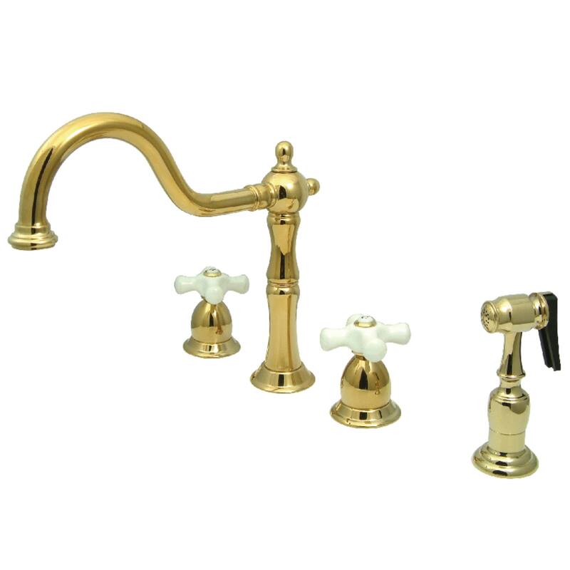 Kingston Brass Heritage Deck Mount Widespread Kitchen Faucet with Brass Sprayer