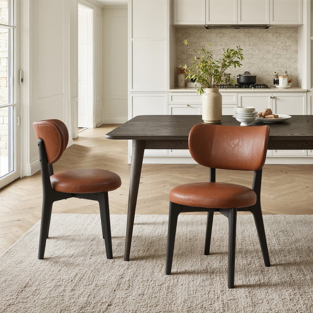 Art Leon Set of 2 Upholstered and Solid Wood Accent Dining Chair