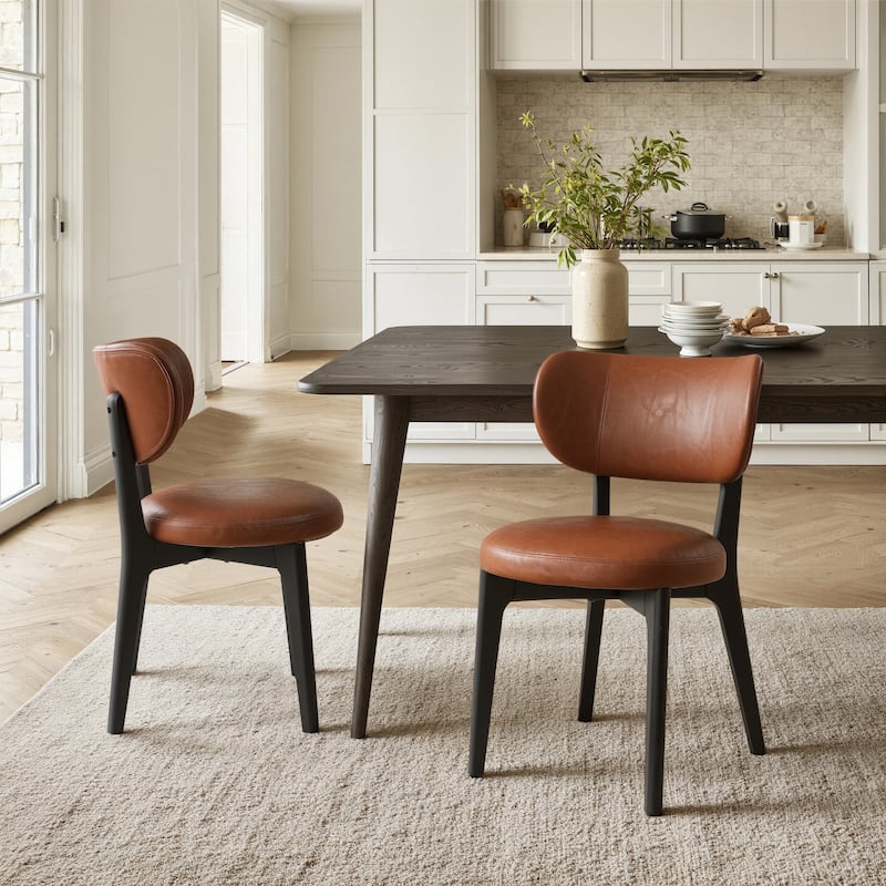 Art Leon Set of 2 Upholstered and Solid Wood Accent Dining Chair - Brown Faux Leather