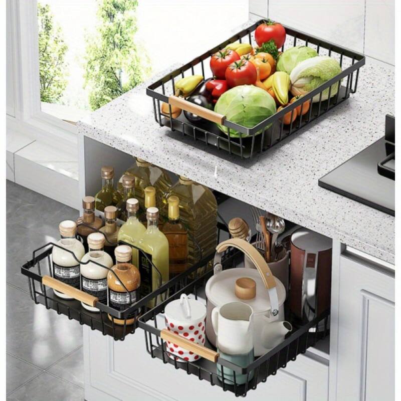Metal Pull-Out Cabinet Organizer, No-Tool Sliding Shelves for Kitchen