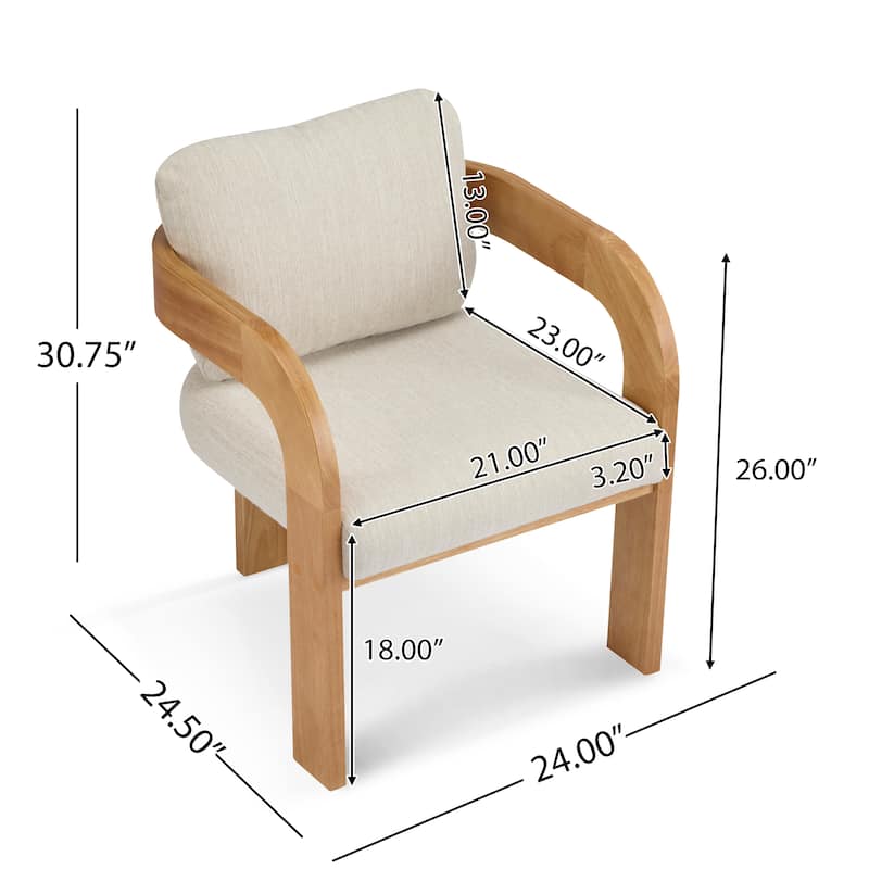 2-Pack Dining Chairs with Pillow Back, Beige Fabric, Natural Color Solid Wood Frame