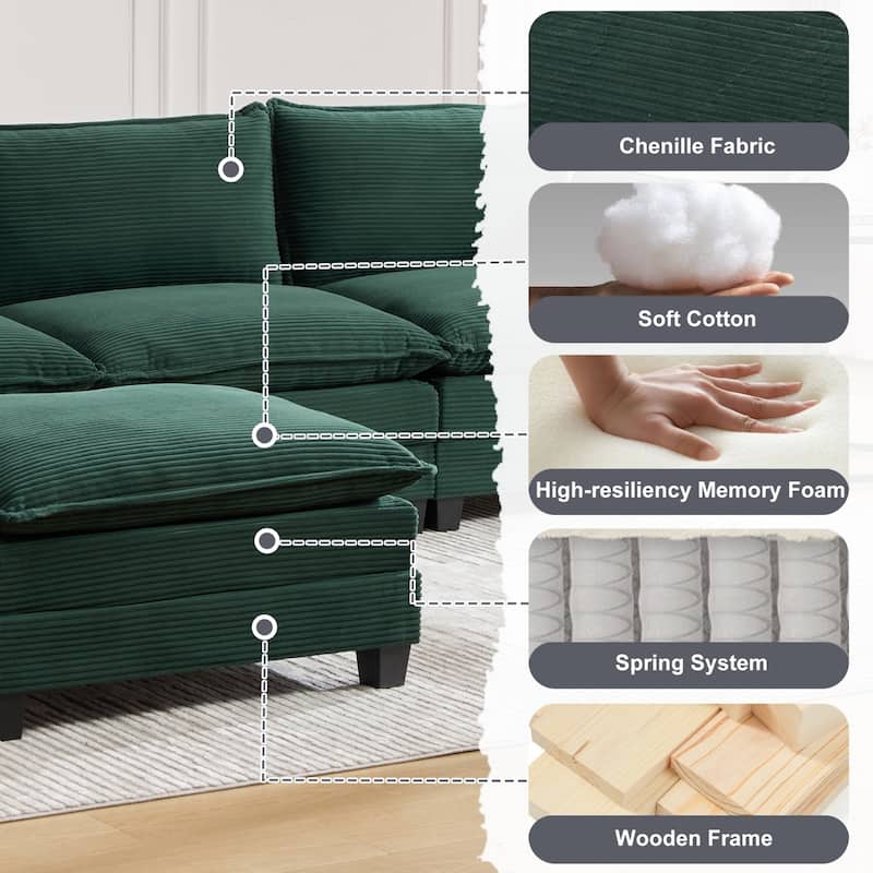 102.95" L-Shaped Corduroy Sectional Sofa with Movable Ottoman