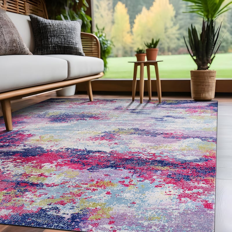 Beverly Rug Queen Abstract Non-Slip Rubber Back Washable Indoor Area Rug