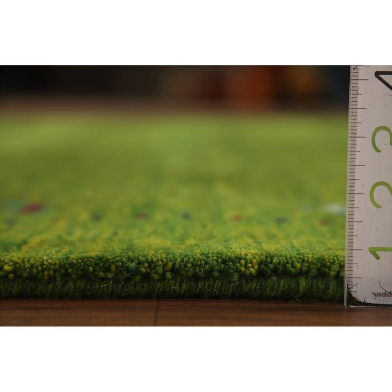 Green Gabbeh Area Rug Hand-Knotted Wool Carpet - 5'3" x 7'7"