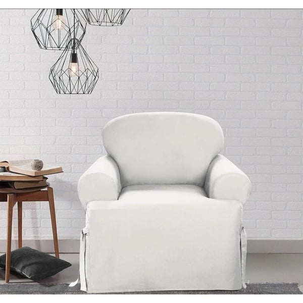slide 7 of 7, Sure Fit Cotton Classic T-cushion Chair Slipcover Natural