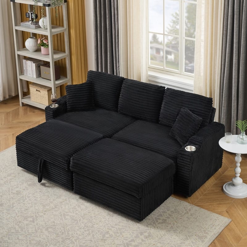 80" Cordylona Sofa, Cup Holder, Ottoman Storage