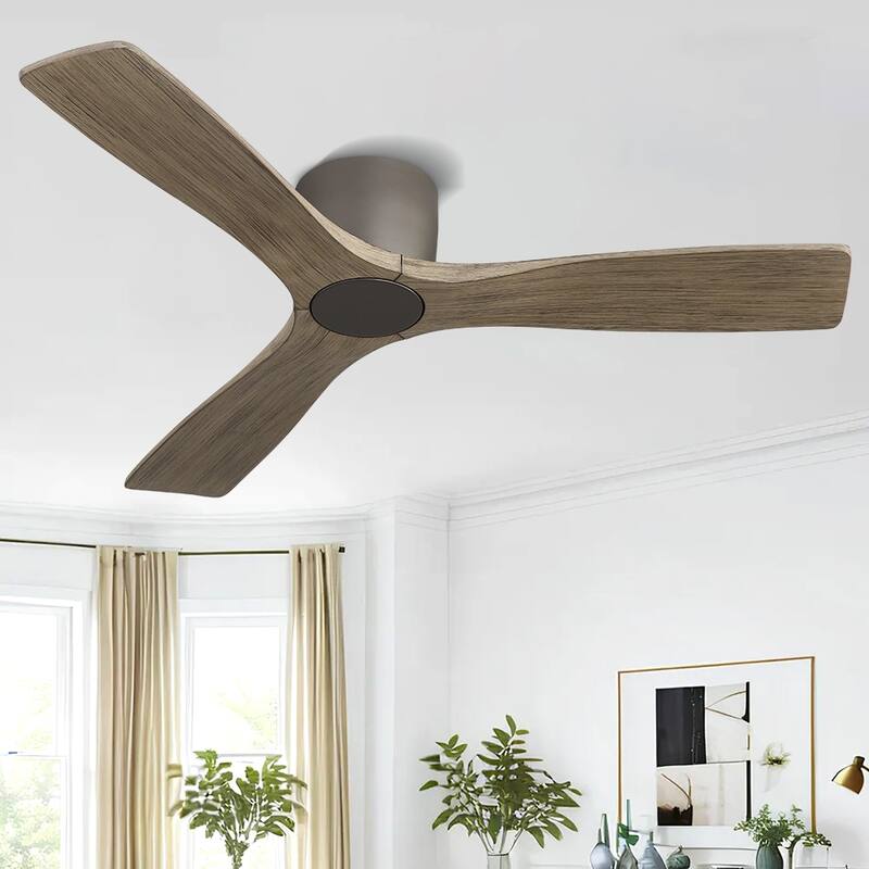 48Inch 3Blade Dc Motor Indoor Flush Mount Ceiling Fan With Remote - 48" - Grey/Grey Wood
