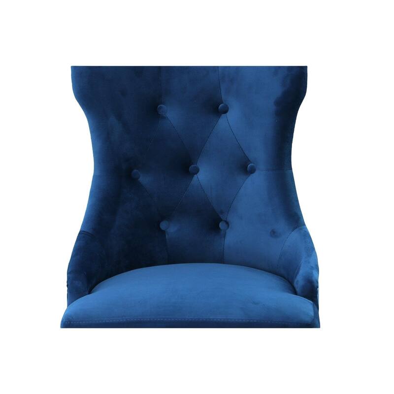 Tufted Back Upholstered Dining Chair with Tapered Legs - 35" - Navy Blue - Set of 2
