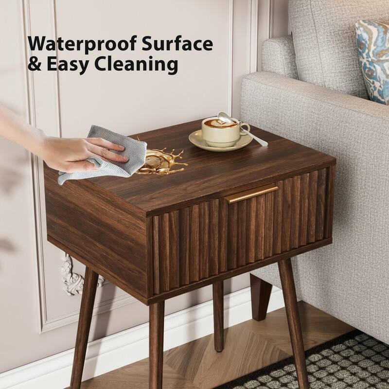 18.9"W Nightstand, Particleboard & MDF, Melamine & Vacuum Forming, 1 Drawer, High Leg