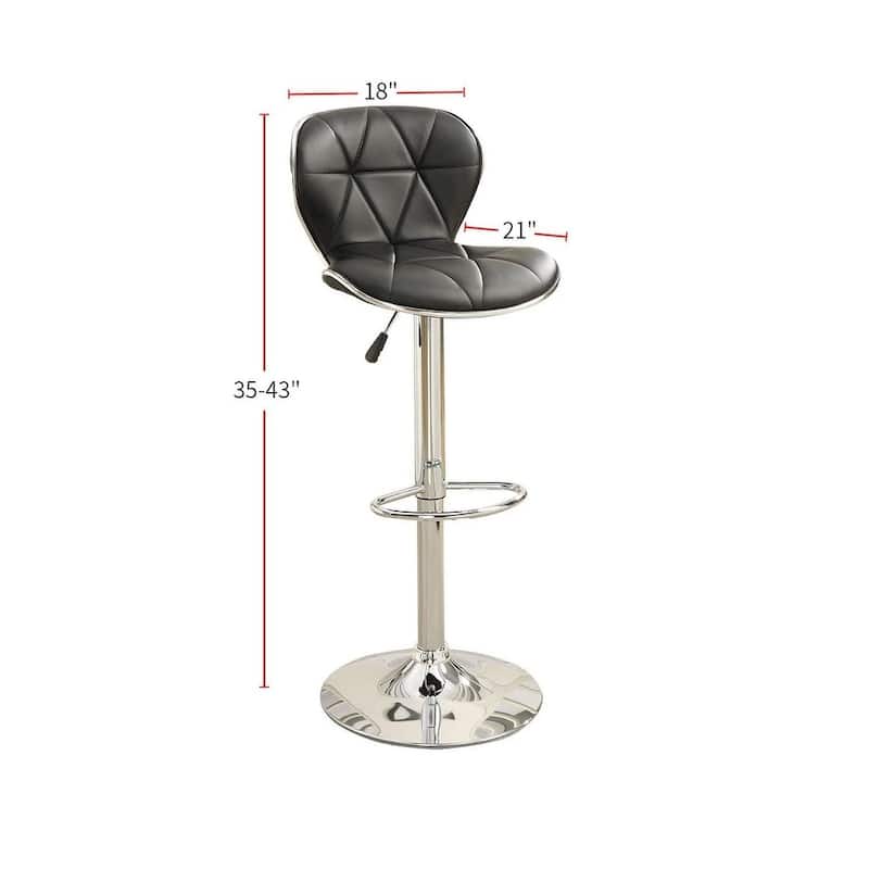 Black Faux Leather Stool Counter Height Chairs Set of 2 Adjustable Height Kitchen Island Stools Gas Lift Chrome Base.