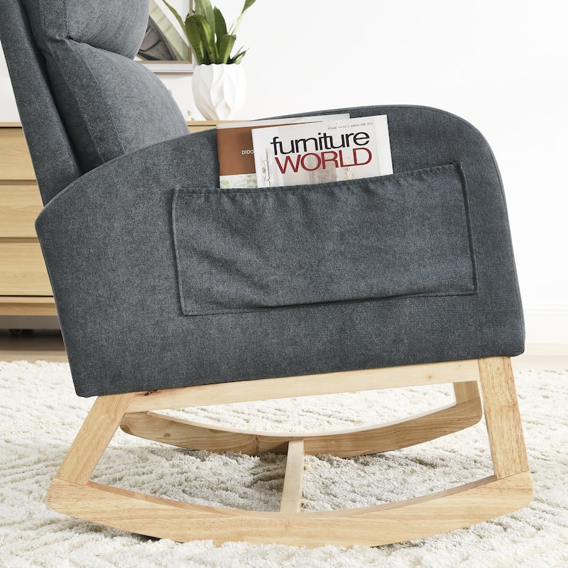 27.6"W Arm Rocking Chair with Soild Wood Frame and High Backrest