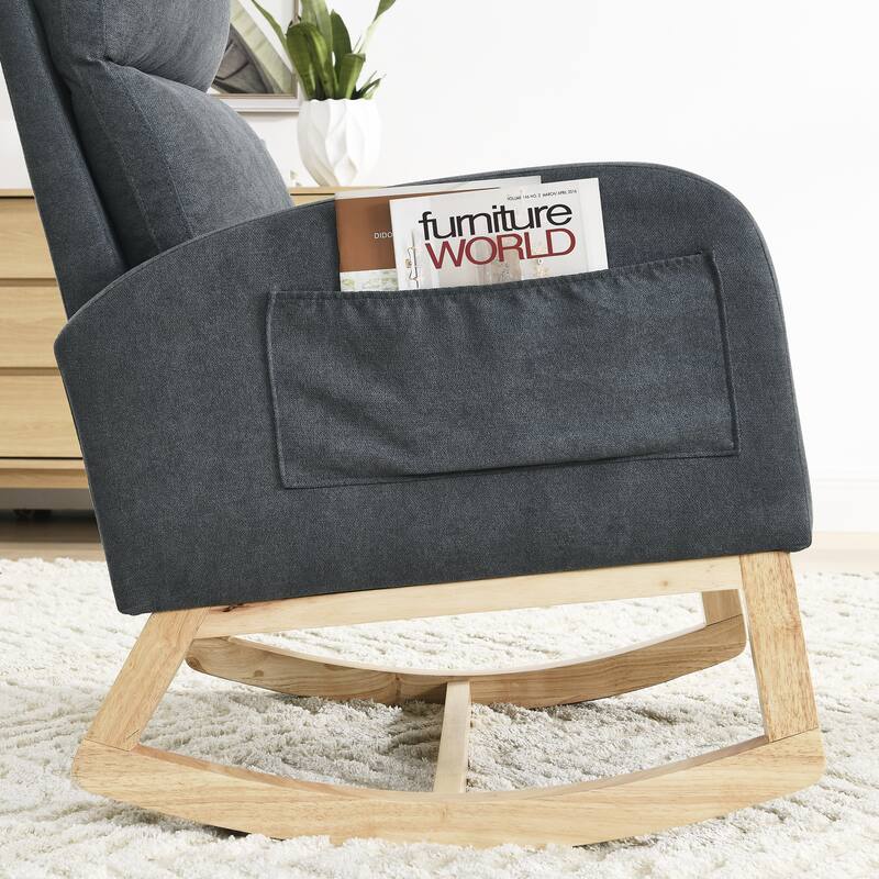GDFStudio - Emilia Modern Fabric Upholstered Rocking Chair with Ergonomic Design and Side Pockets - 27.6 "W