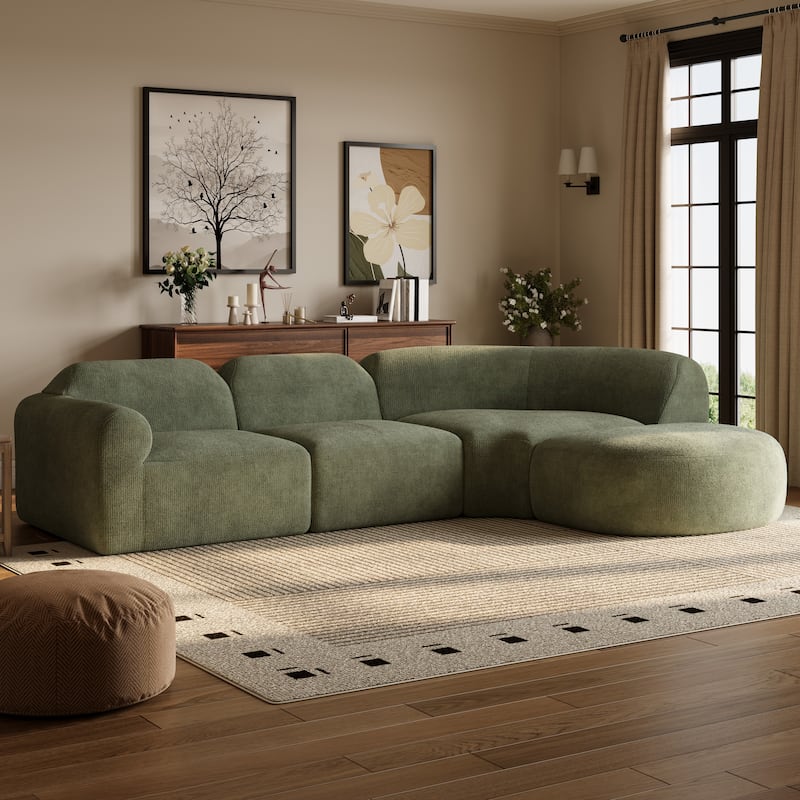 Christopher Knight Home - Modern Upholstered Curved Sectional Sofa with Deep Seat Ottoman - Green