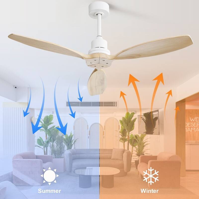 52" Wooden Ceiling Fan with 3 Solid Wood Blades and Remote Control