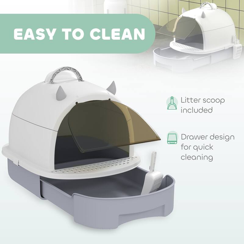 Enclosed Cat Litter Box with Drawer and Deodorizing Bags Scoop Ideal for Small Cats