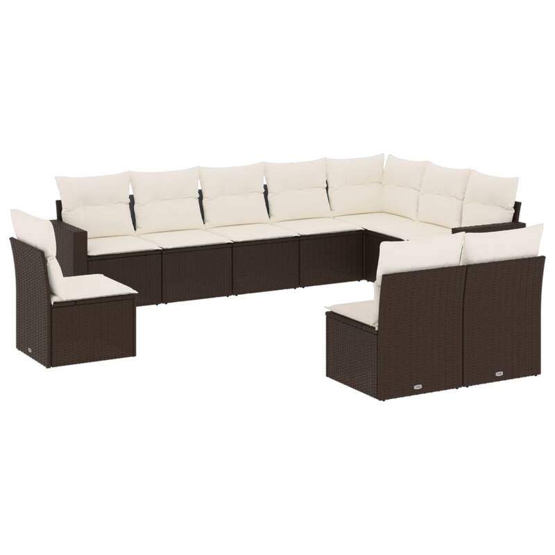 vidaXL Garden Sofa Set Brown with Cream White Cushions - 24.4 x 25.8 x 27.2