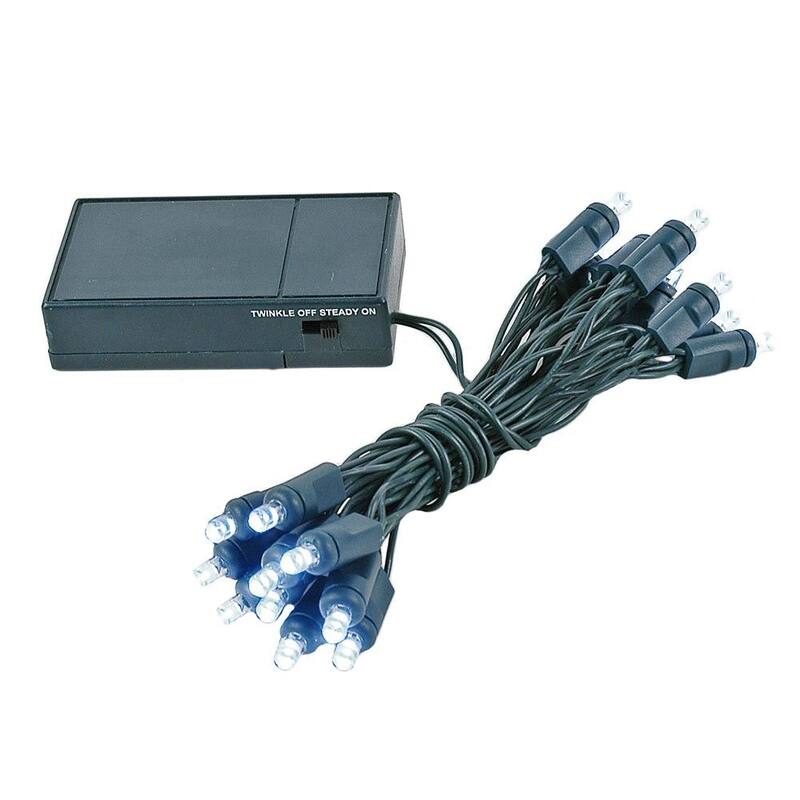 20 Light LED Battery Christmas Mini Light Set, Green Wire, 8' Long - White