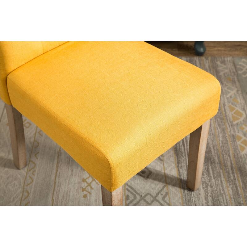 Set of 2 Upholstered Chair Dining Chair with Button Tufted Backrest, Reception Chair Accent Chair with Wood Frame, Yellow