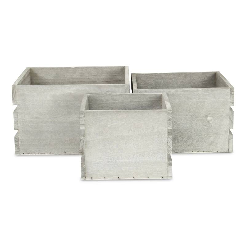 Set of 3 Gray Rustic Farmstead Wooden Crates 11"