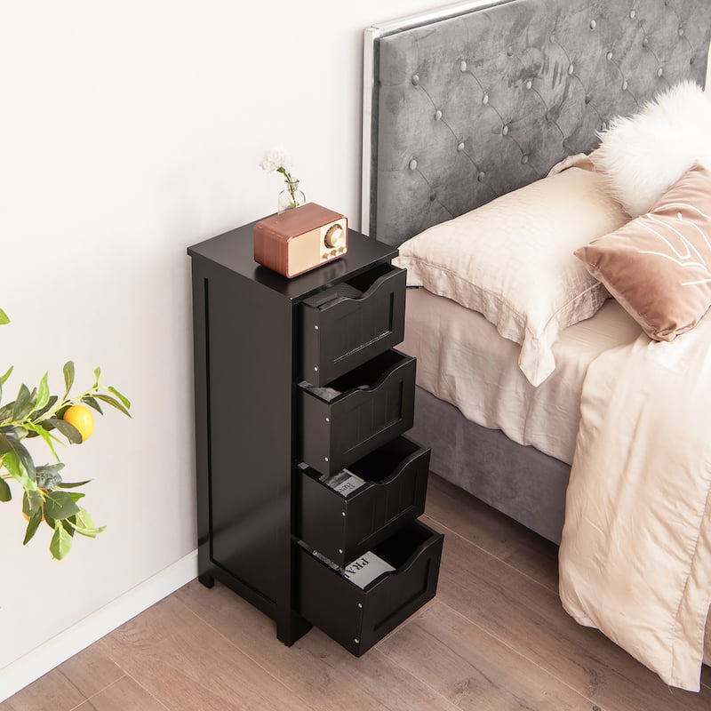 Gymax Bathroom Floor Cabinet Free Standing Storage Side Organizer W/4