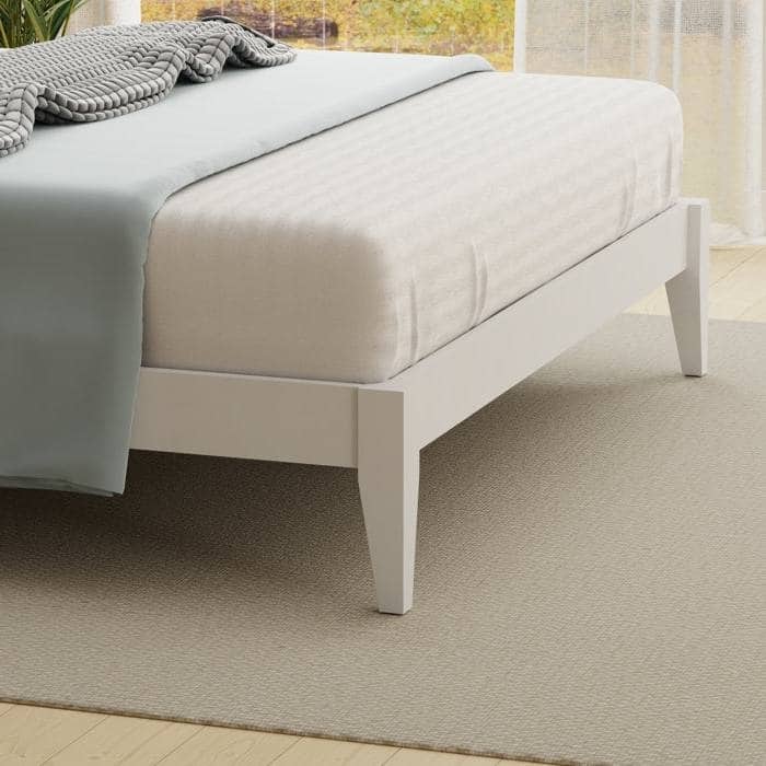Solid Oak Platform Bed with Tapered Legs and Headboard