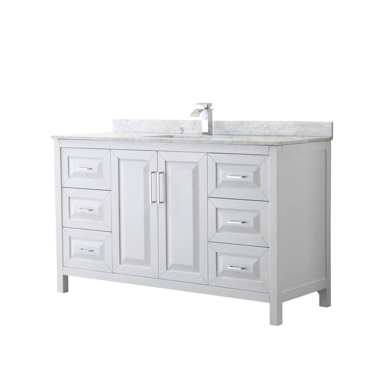 Wyndham Collection Daria 60" Free Standing Single Vanity Set with MDF - White / White Carrara Marble Top / Polished Chrome - Painted
