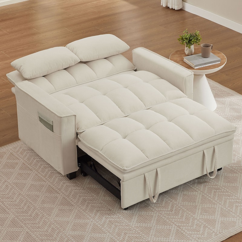 48.03" Pin Striped Fabric 3 in 1 Convertible 2 Seater Sleeper Sofa Bed