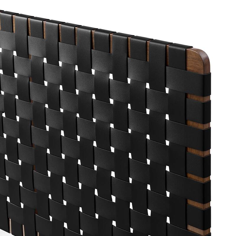 Ditmas Solid Wooden Black Leather Basket Weaved Floating Queen Size Headboard