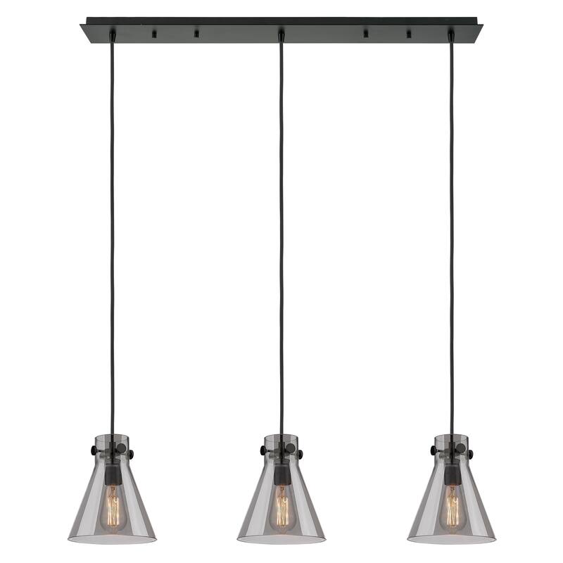 Innovations Lighting Newton Cone - 3 Light 8" Cord Hung Linear Pendant. - Matte Black/Light Smoke