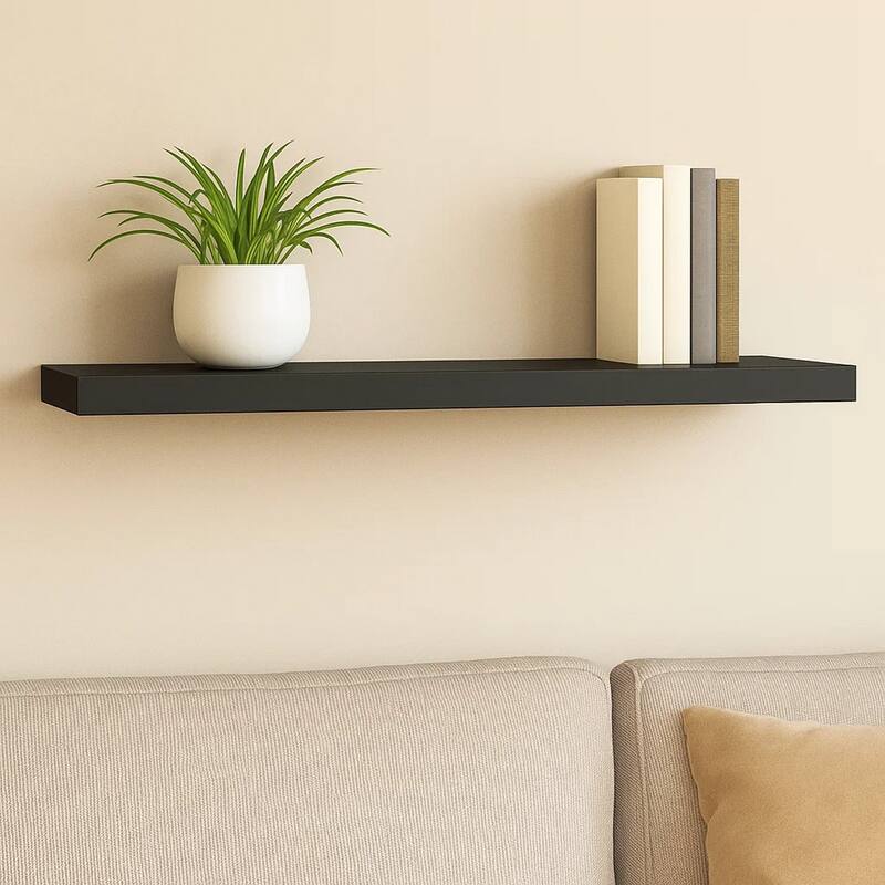 Zyno Floating Wall Shelf, 35 Inch, Matte Black MDF Body