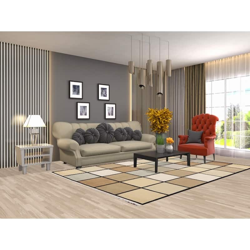 Checkered Nepalese Vegetable Dye Oriental Wool Area Rug Hand-knotted - 6'1" x 9'3"