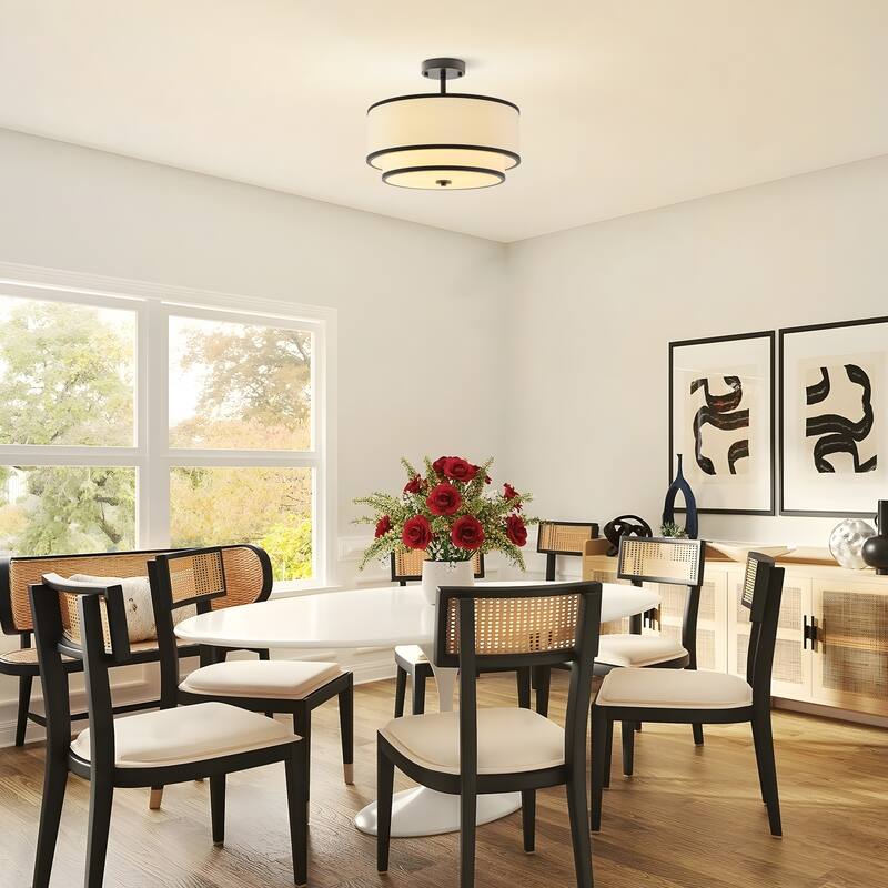 Starsky Modern 3-light Fabric Drum Semi Flush Mount