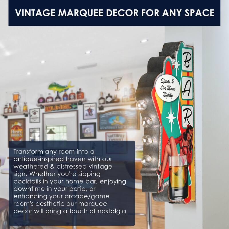 Metal LED Bar Spirits and Nightly Marquee Wall Sign - 24" x 10" x 3"