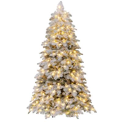 Costway 6/7 FT Artificial Snow-flocked Christmas Tree with 130 Balls, - See Details