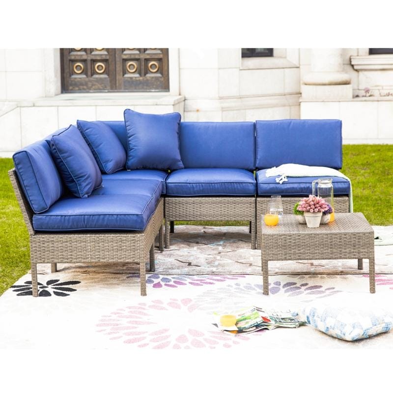 PATIO FESTIVAL 6 Piece Outdoor Wicker Sectional Sofa Conversation Set Bed Bath Beyond 19757257