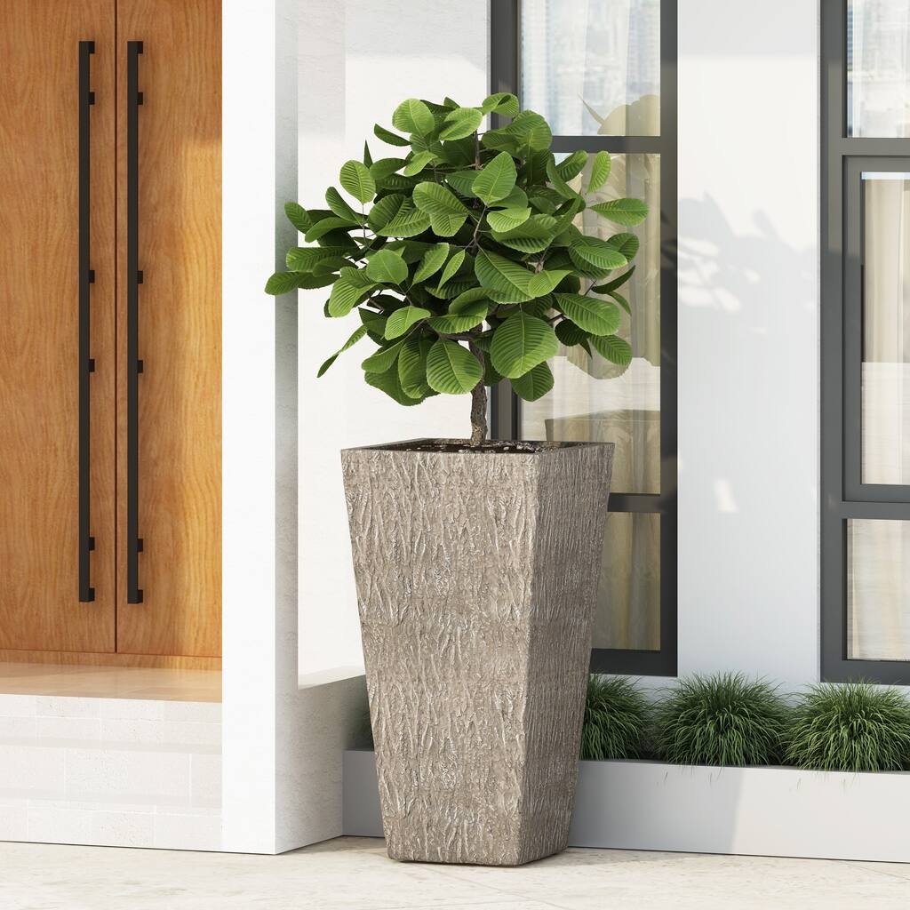 Classic Pleated Stone-Look Outdoor Planter Pot for gardens and porches
