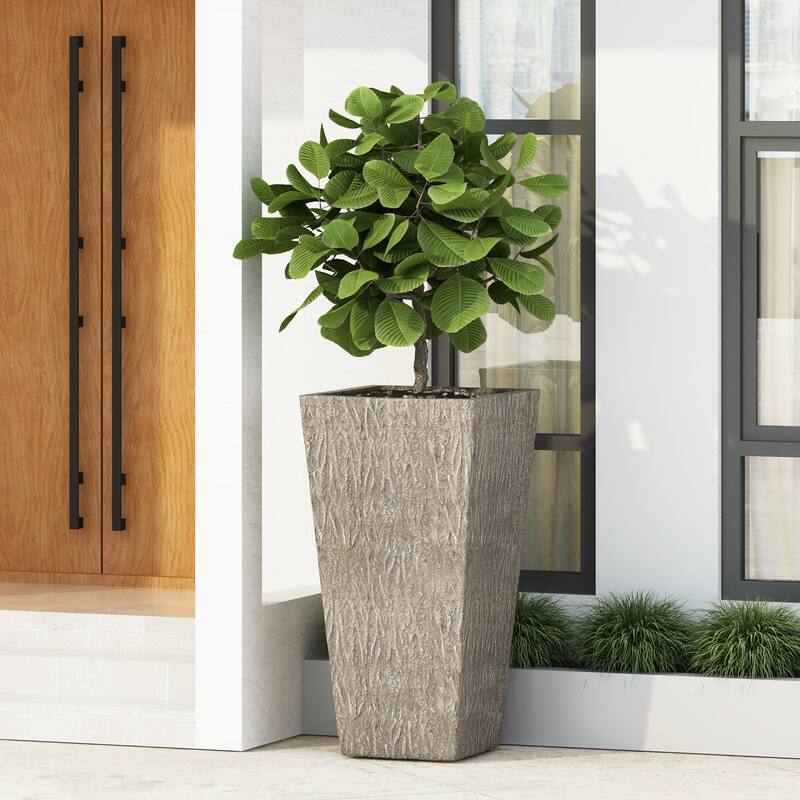 Classic Pleated Stone-Look Outdoor Planter Pot for gardens and porches - Wood