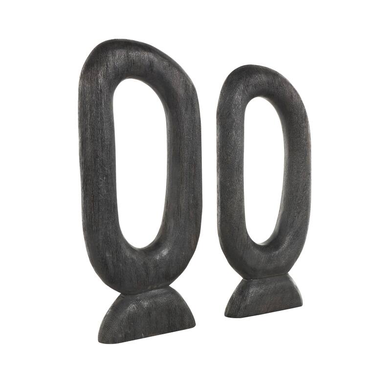 Black Mango Wood Cutout Oval Abstract Decorative Sculpture (Set of 2)