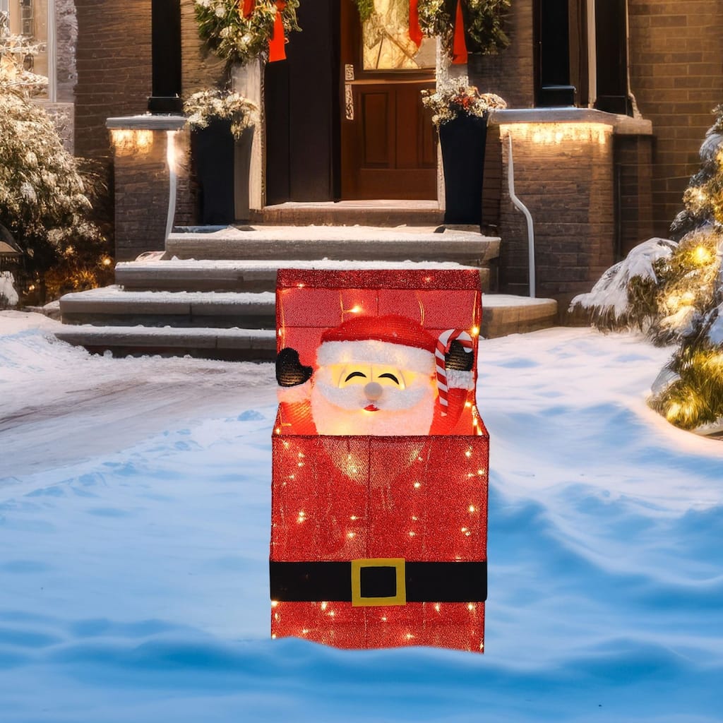 VEIKOUS 3D Pre-Lit Animated Santa Claus Sign, Lighted Holiday Display with 100 LED Lights, Outdoor/Indoor Christmas Decoration