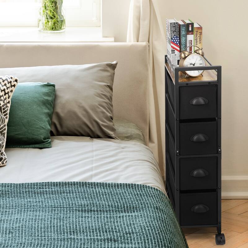 4 Drawers Narrow Dresser, Fabric Storage Cabinet, Vertical Standing Storage Chest