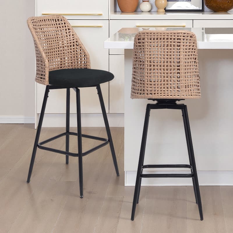 28.7"H Swivel Bar Stools/ Counter Stools Metal Leg with Rattan Back - Set of 2