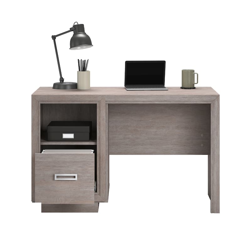 Wood Modern Desk with a File Drawer, Medium Gray