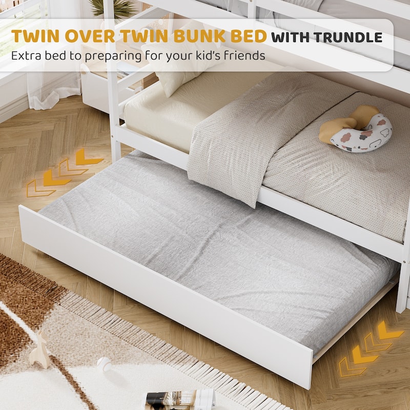 Ouyessir Twin Over Twin Bunk Bed with Trundle and Staircase