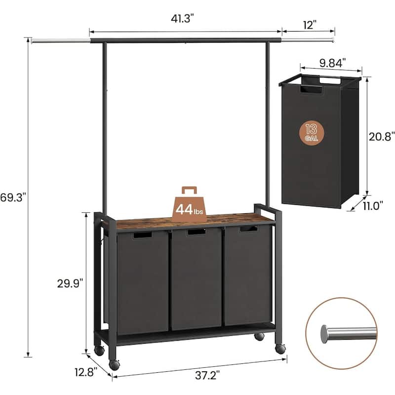 1 Set Ironwood Hanging Laundry Basket Black Retro Swatches Bags