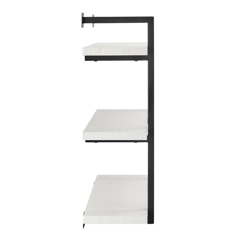 Danya B. Modern 3-Tier Hanging Bracket Wall Shelves in Black Metal and White Birch Finish
