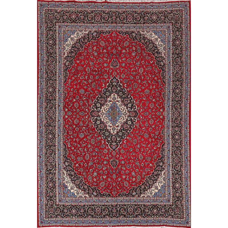 Traditional / Floral Red Kashan Turkish Rug Machine-Made Carpet - 9'7" x 12'11"