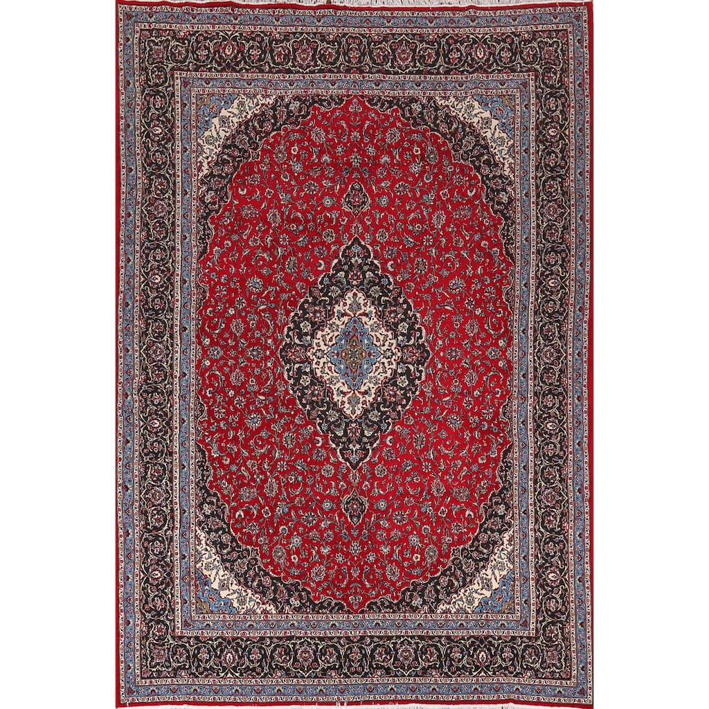 Traditional / Floral Red Kashan Turkish Rug Machine-Made Carpet - 9'7" x 12'11"